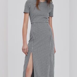Black & White Zara, Short-Sleeve Midi Dress with Side Slit